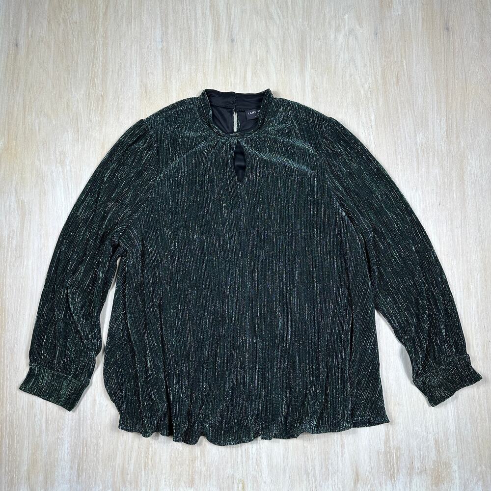 Lane Bryant Green Swing Lurex Mock Neck Texture Metallic Glitzy Plisse Top 22/24